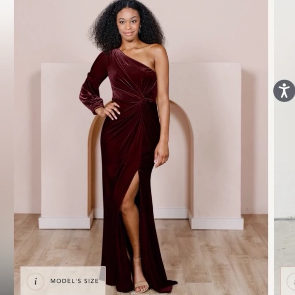 Revelry One-Shoulder Burgundy Maxi Dress